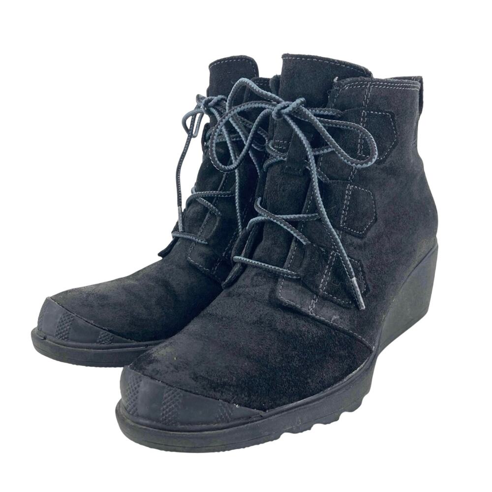 Sorel Women’s 7 Black Waterproof Suede Joan of Arctic Wedge Ankle Boot